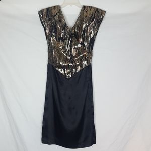 VTG Satin Metallic Prom Party Dress Gold Brown SZ S